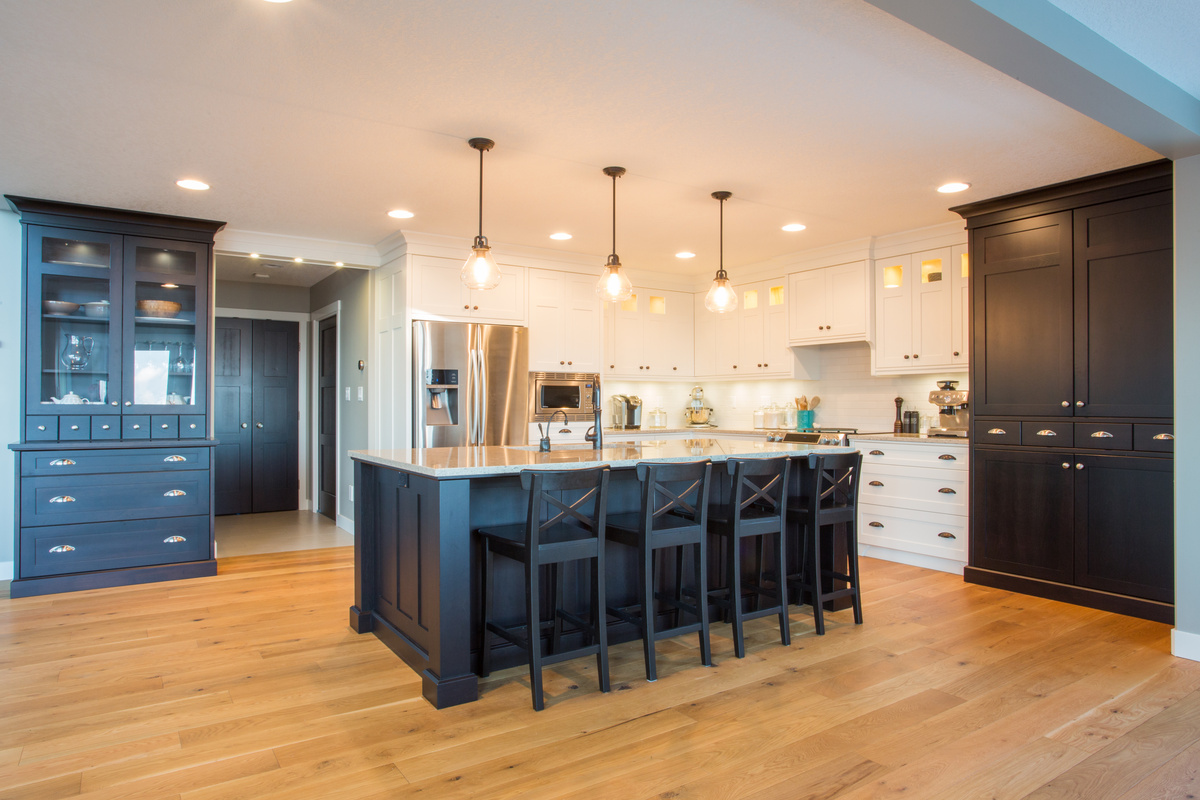 Custom kitchen with hardwood flooring