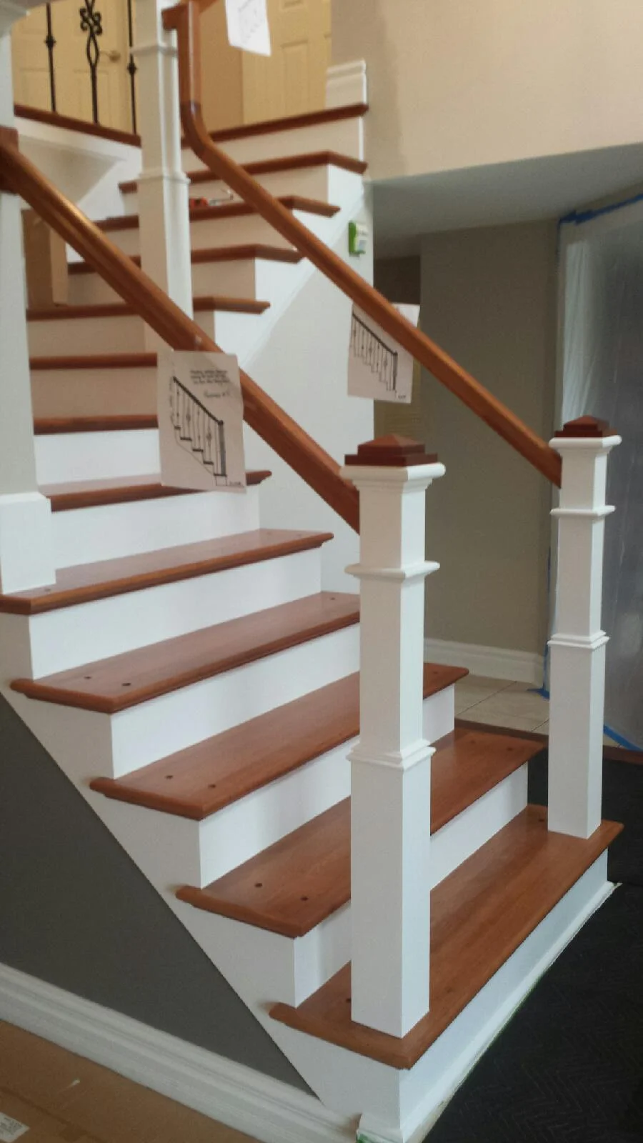 bright hardwood floor installation on staircase