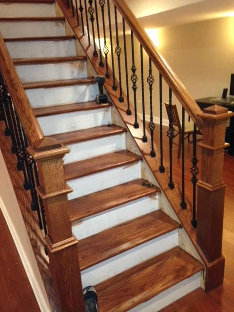staining hardwood flooring staircase